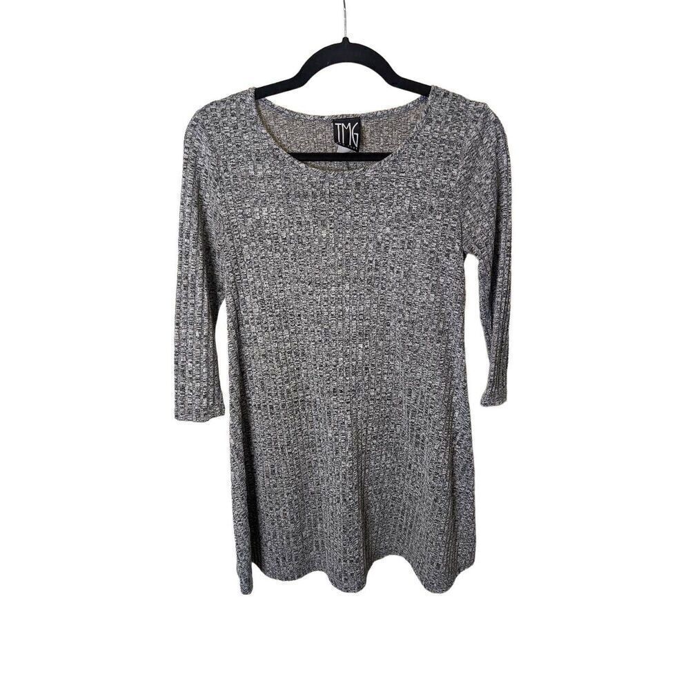 TMG New York Ribbed Knit Dress 3/4 Sleeves Grey Women's Size Medium